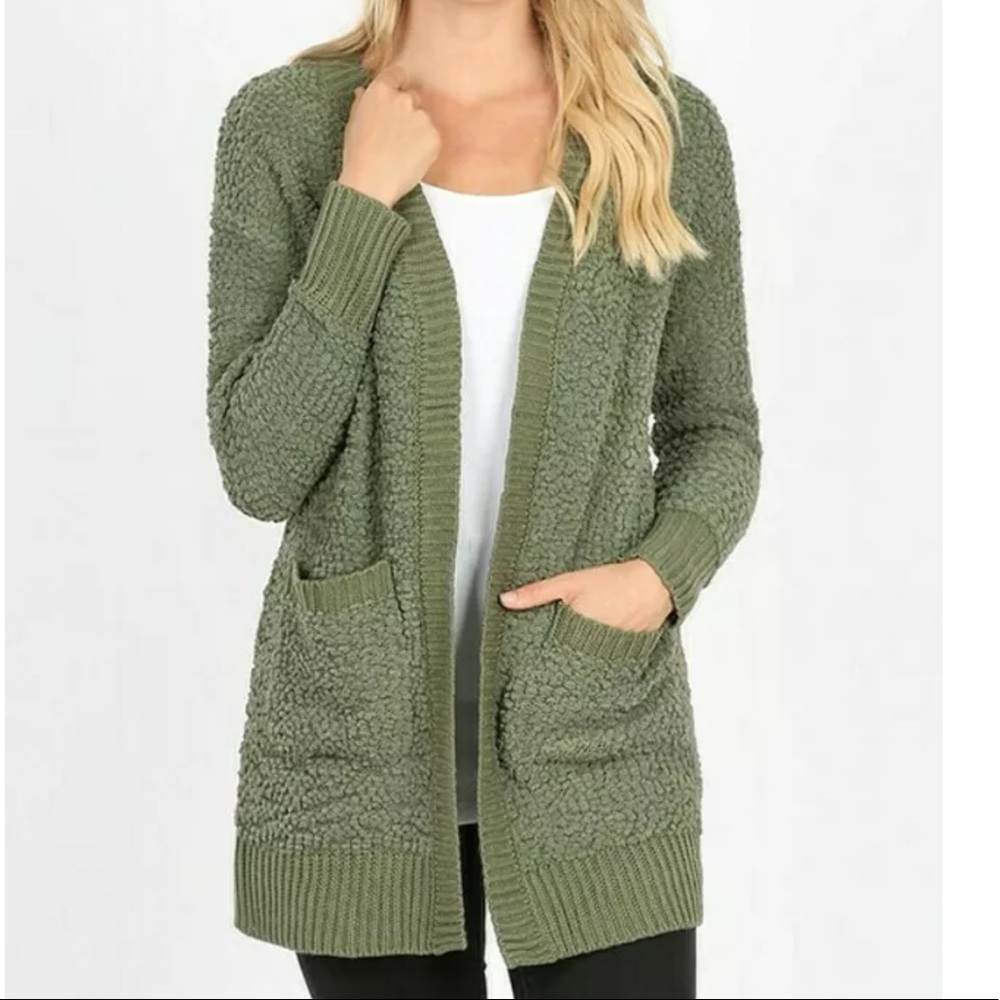 Olive Popcorn Cardigan Zenana Outfitters 3X BNWOT - Picture 1 of 8